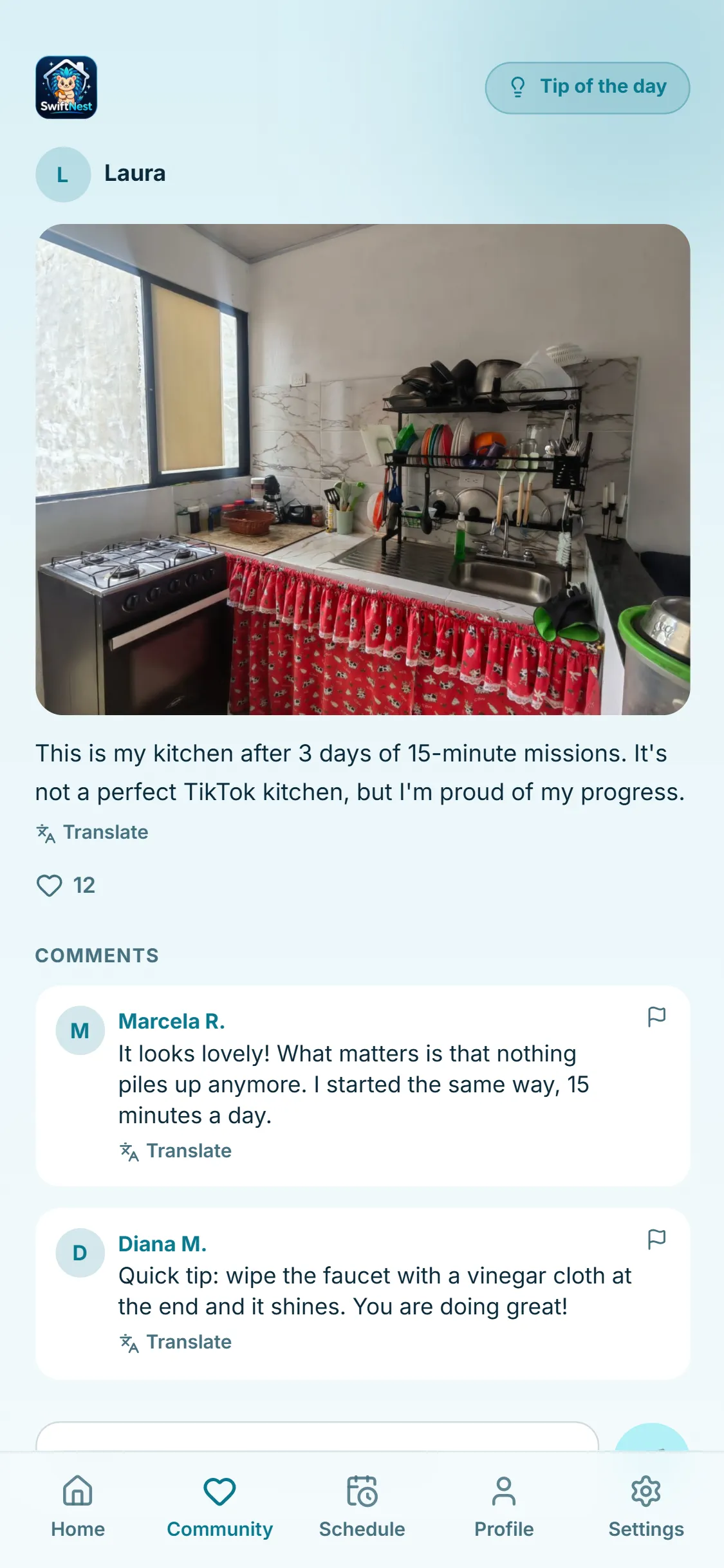 Share your progress and get support (sample post)